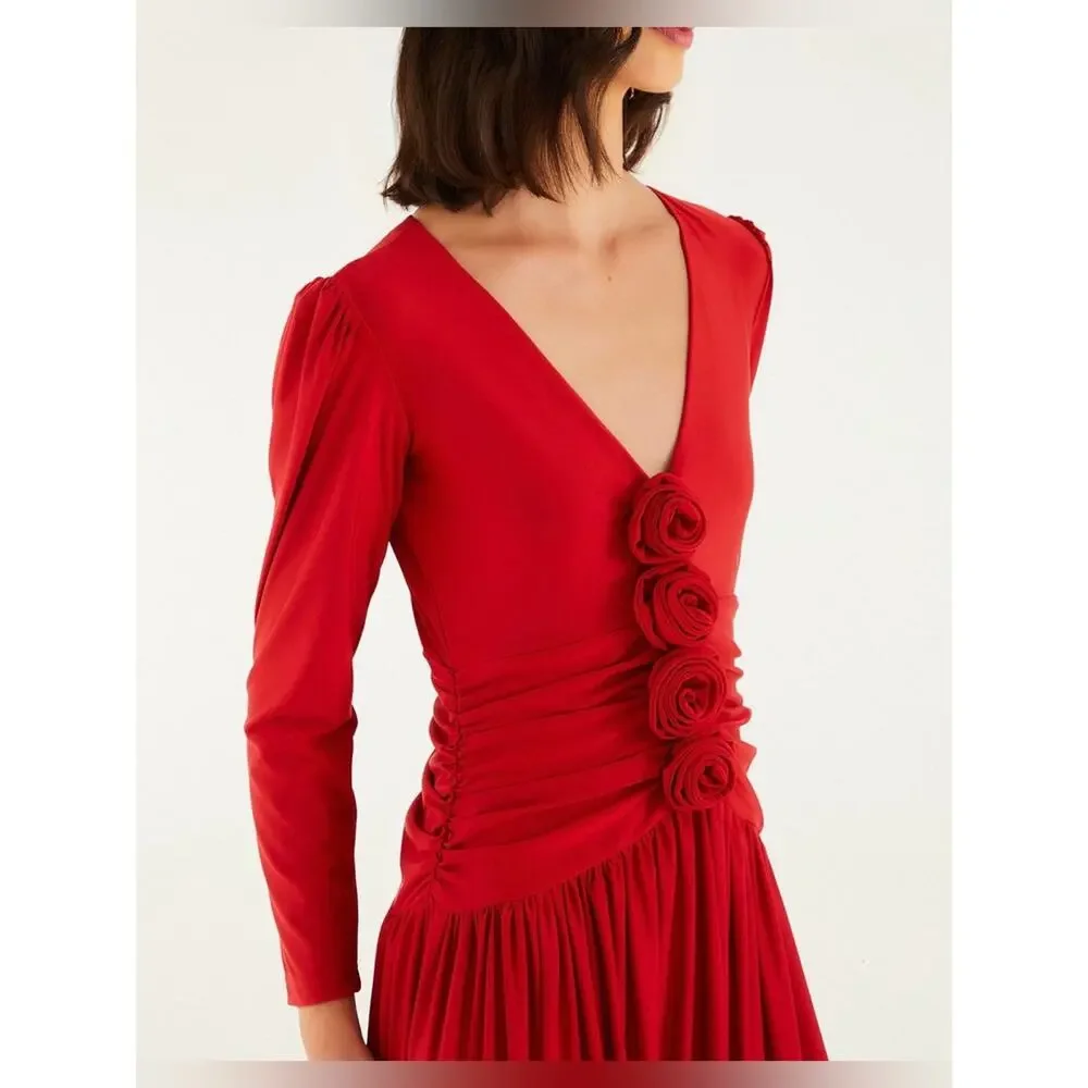 FARM RIO Brazilian Romance Red Flowers Midi Dress - Picture 4 of 9